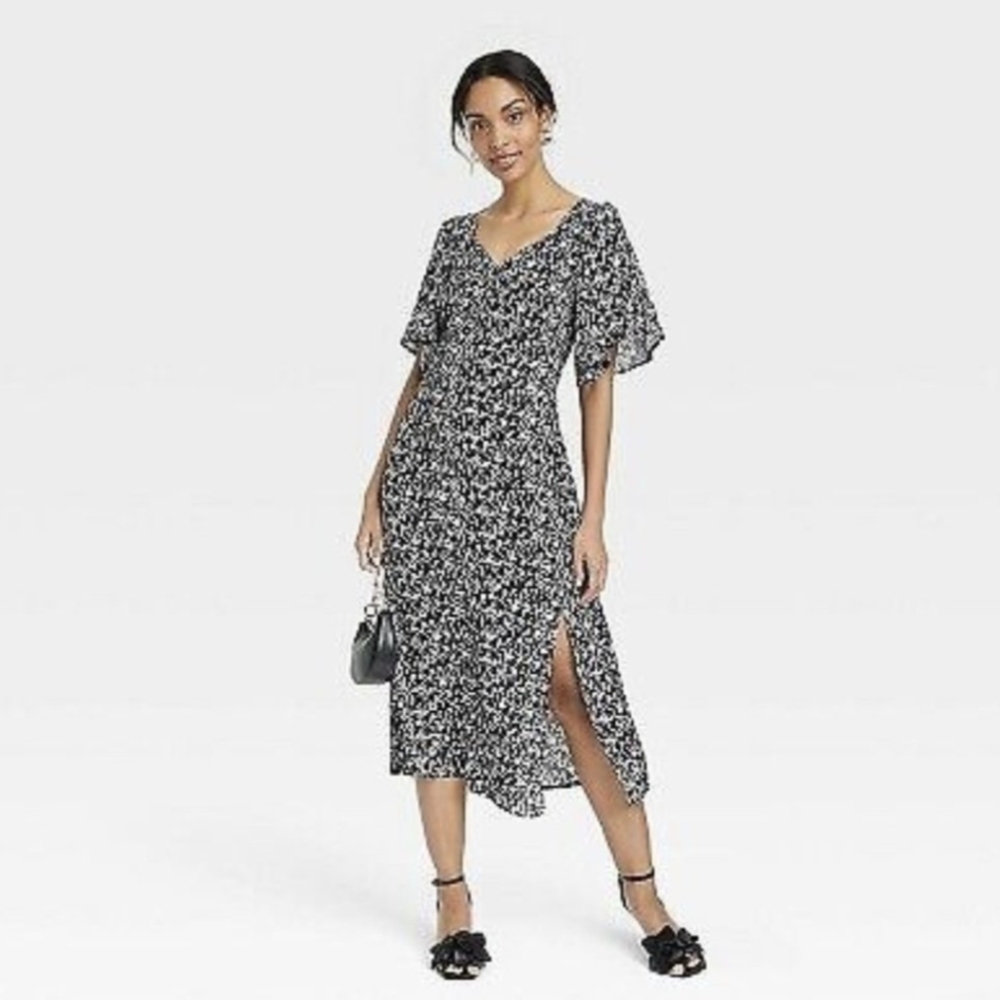 Women's Crepe Flutter Short Sleeve Midi Dress